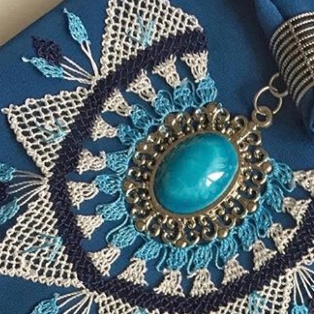 Blue Silk Hand Made Necklace, Neck accessory